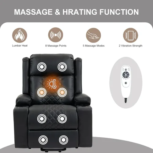 Vista 6 de Silla reclinable eléctrica para personas mayores con masaje por vibración y calefacción lumbar, sofá individual eléctrico de piel sintética