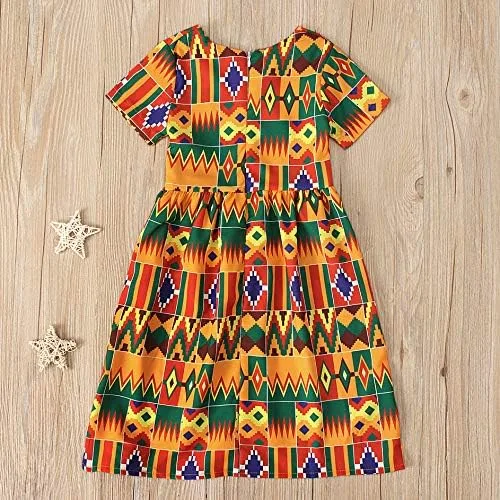 Vista 5 de Ropa de vestir de princesa de manga corta con estampado africano Dashiki para niñas pequeñas (multicolor, 2-3 años)