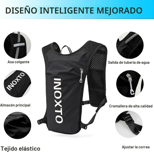 Vista 2 de INOXTO Running Hydration Vest Backpack,Lightweight Insulated Pack with 1.5L Water Bladder Bag Daypack for Hiking Trail Running Cycling Race Marathon