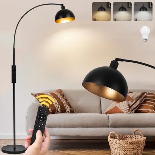 Vista 9 de Lámparas de pie de arco de bronce para sala de estar regulables – Lámpara de arco LED de 9W mejorada con 4 temperaturas de color, lámpara de pie