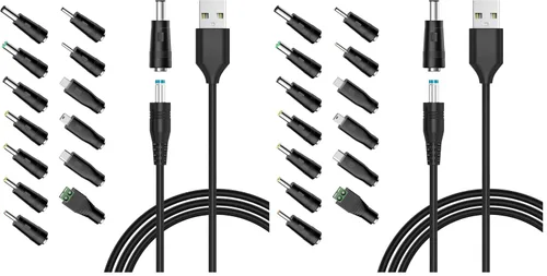 Vista 8 de Powseed Cable de alimentación universal de 5 V, cable de carga USB a CC con 13 enchufes adaptadores para enrutador de cámara web, grabadora, altavoz