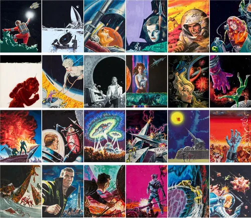 Vista 2 de PIXILUV Postales vintage 24 piezas SciFi Vintage Comic Book Art Magazine Covers