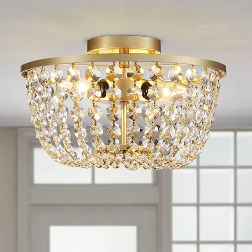 Vista 11 de WUZUPS Lámpara de techo semiempotrada de cristal, lámpara de techo moderna para dormitorio, pasillo, bar, cocina, baño, 7.6 pulgadas de alto x 9.8