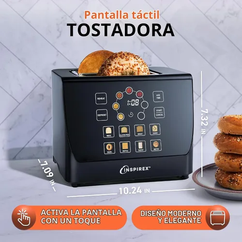 Vista 2 de Inspirex - Tostadora de palanca con pantalla táctil de dos rebanadas, color negro