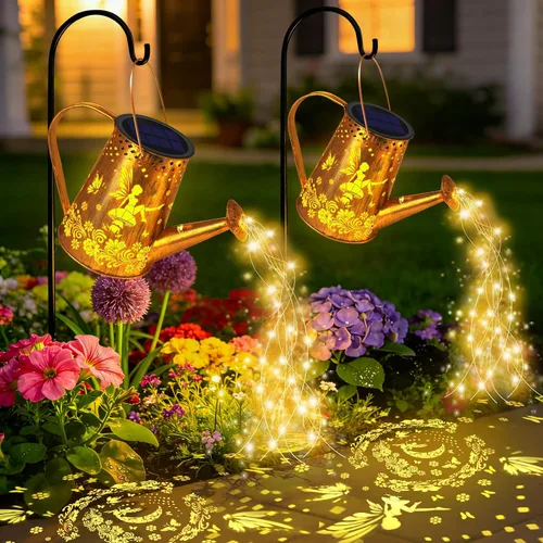 Vista 21 de YJFWAL Regadera solar con luces, regalos únicos para mamá, abuela, mujer, cumpleaños, impermeable, regalos de jardinería, regadera con luces