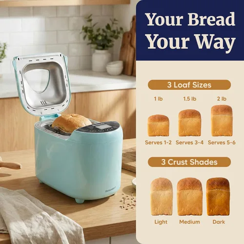Vista 6 de Elite Gourmet - Máquina para hacer pan programable, 2 libras, 3 tamaños, 19 preajustes, menta Cuenta con ajustes preestablecidos sin gluten, masa
