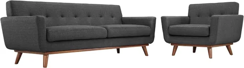 Vista 7 de Modway Engage - Sillón de una pieza tapizado con tela y sofá de dos piezas de estilo de mediados de siglo, Tela, Celeste
