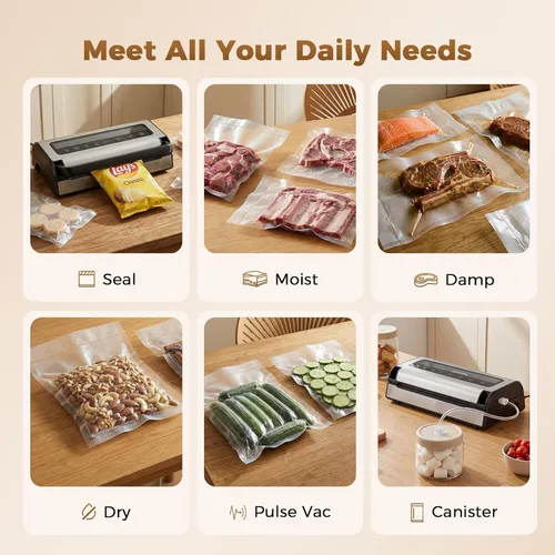 Vista 2 de Máquina selladora al vacío para alimentos, ahorro automático multifuncional de alimentos para sellado seco, húmedo y recipiente, cortador integrado