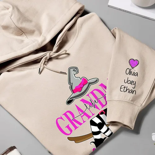 Vista 4 de GODMERCH Custom Grandma Shirts for Halloween, Personalized Sweatshirt with Grandkids Names on Sleeve, Gifts for Grandmothers