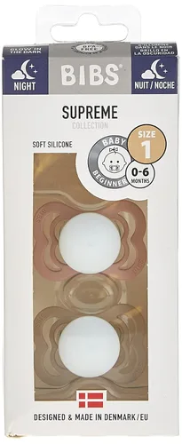 Vista 3 de BIBS Supreme Chupete para Bebé Paquete de 2 Hecho en Dinamarca Chupete Tranquilizador Sin BPA, Pezón Simétrico. Silicona, Talla 1 (0-6 Meses)