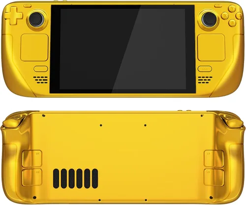 Vista 4 de eXtremeRate Juego completo de carcasa de bricolaje con botones para Steam Deck LCD, placa frontal personalizada de repuesto para Steam Deck LCD, oro