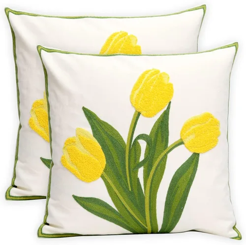 Vista 10 de Pack of 2 Embroidered Decorative Throw Pillow Cover 18x18 Inch Farmhouse Floral Pillowcase for Living Room Sofa Bed (Big Pumpkin)