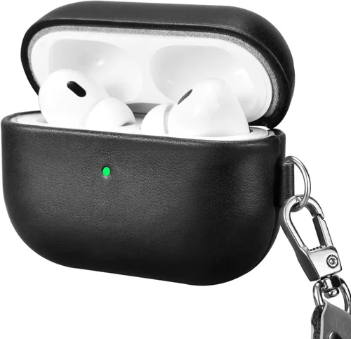 Vista 10 de ICARERFAMILY Funda de cuero para AirPods Pro 2 (2022), funda protectora de cuero genuino a prueba de golpes para AirPods Pro 2 auriculares estuche