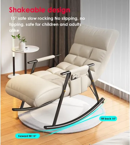 Vista 3 de Mecedora reclinable ajustable para balcón y patioSilla moderna para exteriores para sala de estar y ocio, muebles cómodos de relajación, marco