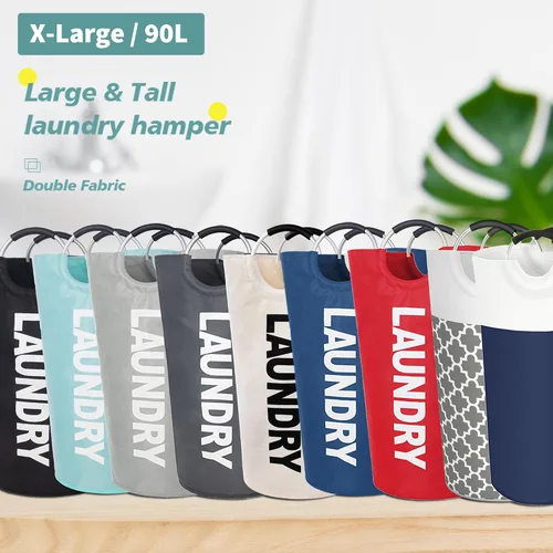 Vista 7 de Twira Cesta de lavandería grande de 90 litros, cesta de lavandería que se mantiene bien, bolsa de lavandería con asas acolchadas, contenedor de ropa
