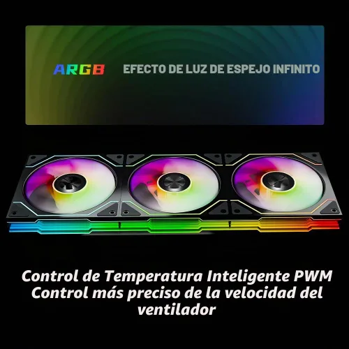 Vista 4 de Star Trall ARGB Ventilador de carcasa de computadora con hoja inversa, ventilador de refrigeración con diseño de espejo infinito de doble cara Negro