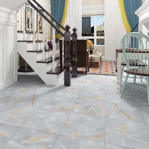 Vista 7 de FunStick Azulejos de mármol para baño, 12 x 12 pulgadas, vinilo adhesivo de color gris dorado, azulejos adhesivos para suelos de cocina, inquilinos