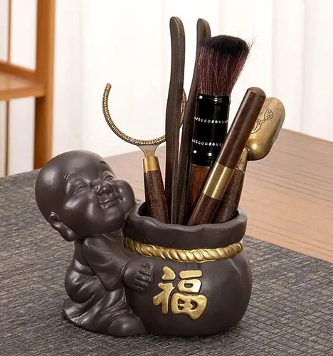 Vista 3 de EatingBiting Ceremonia de té chino Seis caballeros Set Accesorios de té Herramientas de mesa de té Kung Fu mesa de té suministros de estera de té