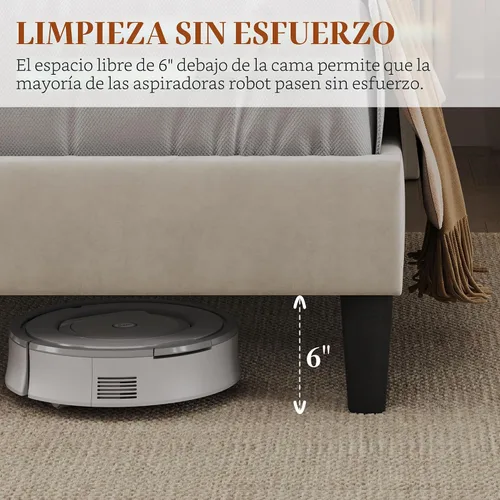 Vista 6 de Yaheetech Base de cama tamaño Queen con estación de carga USB y estante de almacenamiento/plataforma de cabecera tapizada con lado de ala/soporte