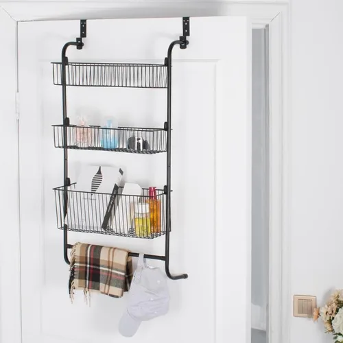 Vista 2 de Fancial Organizador sobre la puerta, organizador de metal, cestas de malla para colgar y montar en la pared de 3 capas, fácil de instalar, negro