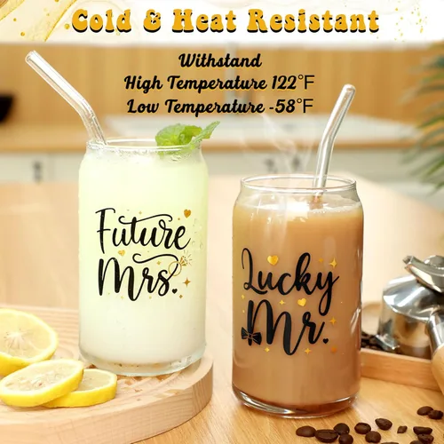 Vista 5 de Nefelibata Regalos de boda Future Mr Lucky and Mrs Beer Can Glasses