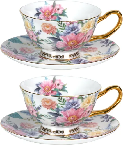 Vista 35 de KAMMAK Juego de 2 tazas de té y platillos, tazas de café de porcelana fina, tazas de café expreso apilables, demitasse de cerámica para café