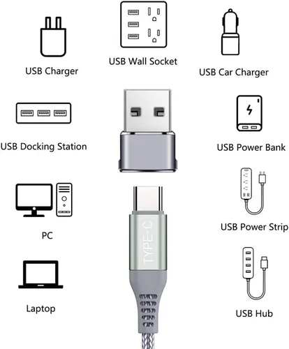 Vista 6 de QCEs Adaptador USB a USB C, 2 unidades USB-C hembra a USB macho convertidor de cargador para iPhone 17/16/15/14/13/12/11 Pro Max CarPlay, Apple