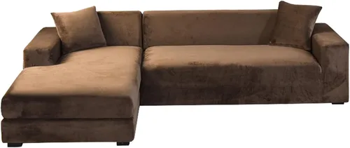 Vista 19 de Fundas de terciopelo para sofá modular, 2 fundas elásticas para sofá en forma de L, antideslizantes, suaves protectores de muebles para sofá Beige
