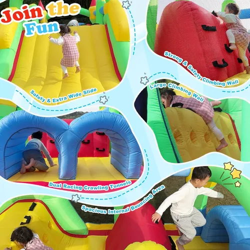 Vista 10 de Whubefy Casa de rebote grande inflable de 18x8.2 pies para niños grandes de 8 a 12 años, casa de obstáculos inflable con doble tobogán, túneles