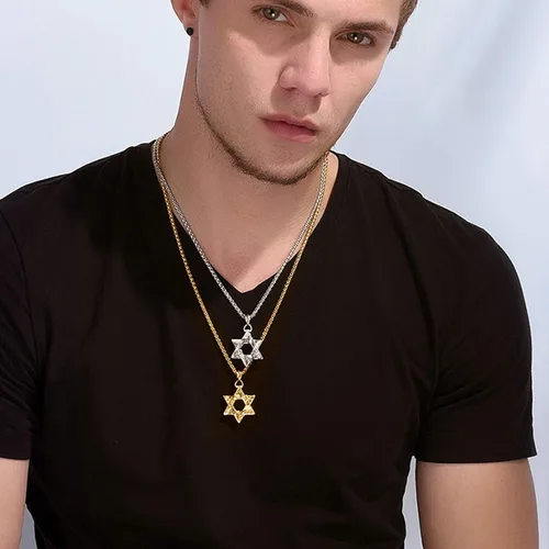 Vista 5 de U7 Star of David Necklace for Men Women GoldStainless Steel Hexagon Pendant with CrossRuby StoneClassic Jewish Isael Necklaces Length 22 24 26
