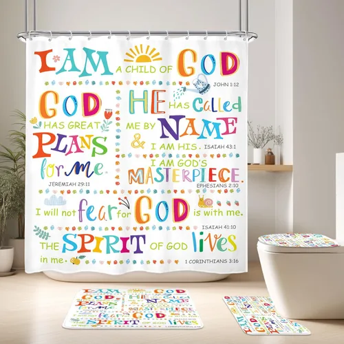 Vista 10 de Cortina de ducha cristiana con versos bíblicos para niños, baño, 48 pulgadas de ancho x 71 pulgadas de alto, pequeña cabina, escrituras