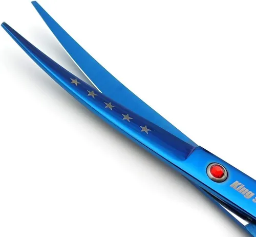 Vista 7 de KINGSTAR Juego de tijeras profesionales de aseo de mascotas de 7.0 pulgadas, color azul titanio, tijeras rectas, adelgazantes y curvas, juego de 4