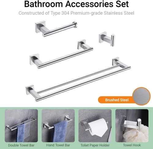 Vista 3 de Hoooh - Toallero de baño de acero inoxidable para baño, cocina, montaje en pared
