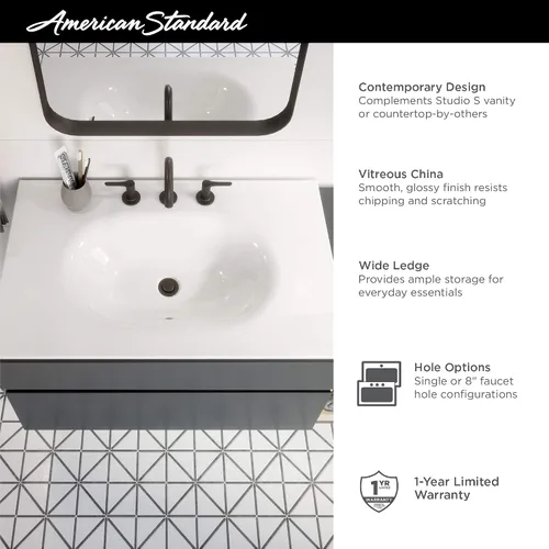 Vista 4 de American Standard 1297008.020 Studio S 24 - Fregadero de tocador - Centro de 8 pulgadas, color blanco