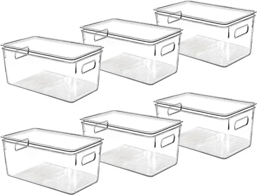 Vista 10 de Contenedores de almacenamiento de plástico transparente con tapas, perfectos para organización de cocina o organización y almacenamiento