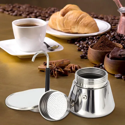 Vista 5 de Tissting Estufa de boquilla individual Moka Pot de acero inoxidable, cafetera de espresso, mini estufa de café expreso tipo italiano, cafetera