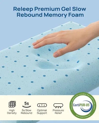 Vista 5 de Almohada de espuma viscoelástica de gel Cool Touch, suave y transpirable, almohada plana para dormir boca abajo y espalda, almohada ortopédica