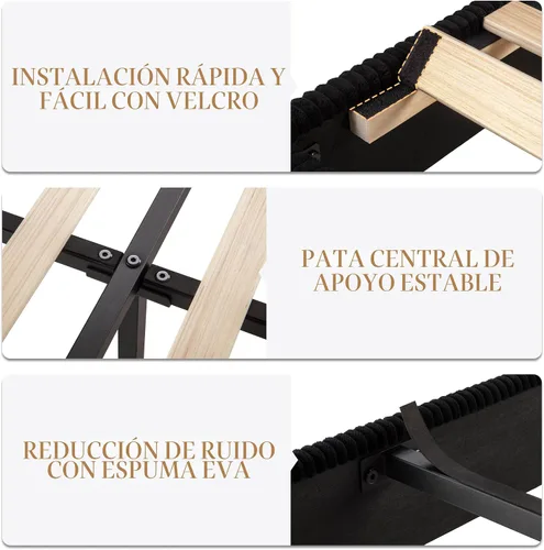 Vista 7 de SHA CERLIN - Base de cama tamaño Full tapizada en pana con plataforma y cabecera acolchada con diseño acanalado vertical estilo wingback, 8