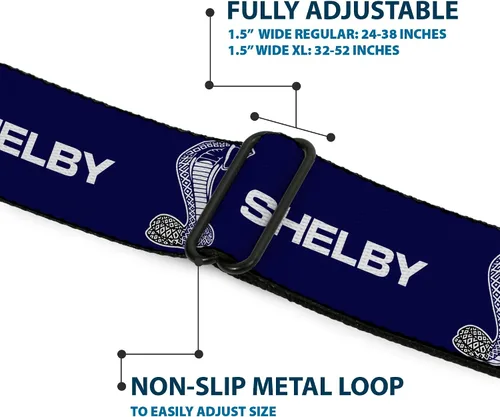 Vista 8 de Buckle-Down Carroll Shelby - Cinturón con hebilla para cinturón de seguridad, Shelby Super Snake Cobra azul marino y blanco, ajustable para hombre
