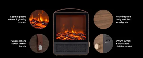 Vista 7 de Hearth Brands Calentador de espacio portátil con chimenea eléctrica con efecto de llama 3D, 1500 W, esfera de termostato ajustable, sensor