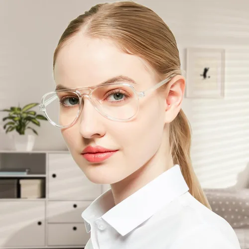 Vista 3 de Paquete de 4 lentes de bloqueo de luz azul aviador para mujeres y hombres, anteojos transparentes para computadora vintage de los años 70, anteojos