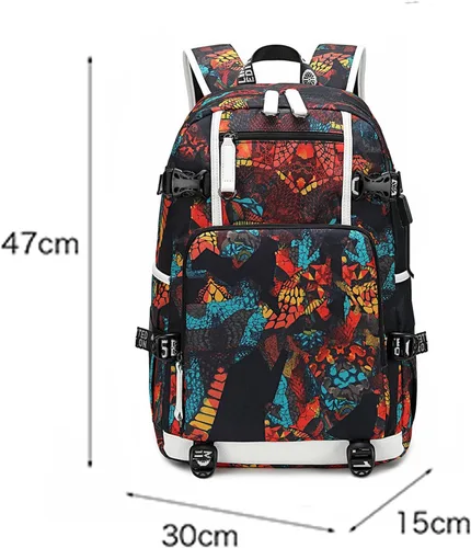 Vista 5 de Bolsa escolar multifunción USB de dibujos animados bolsas de moda casual práctica mochila de viaje para computadora Rojo 5