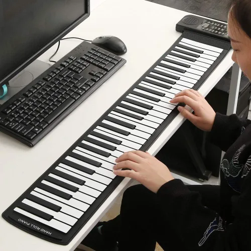 Vista 8 de Piano enrollable, portátil de 61 teclas enrollables, de silicona suave, flexible, teclado electrónico, para el hogar, escuela, para regalo