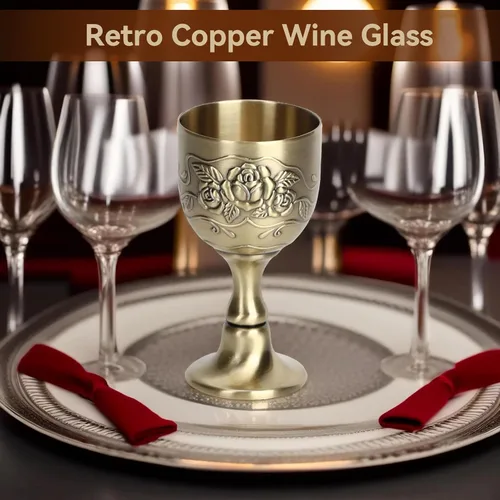 Vista 2 de Agatige Copas de cáliz vintage, de metal de cobre, para tostar, cáliz de vino, cáliz de flores, en relieve, mini tazas de comunión para bar en casa