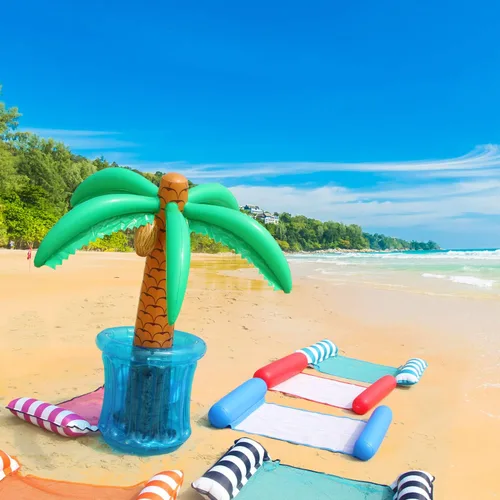 Vista 7 de PARENTSWELL Enfriador inflable de palmeras de 63 pulgadas, decoración de fiesta tropical Luau, enfriador de bebidas inflable para fiestas