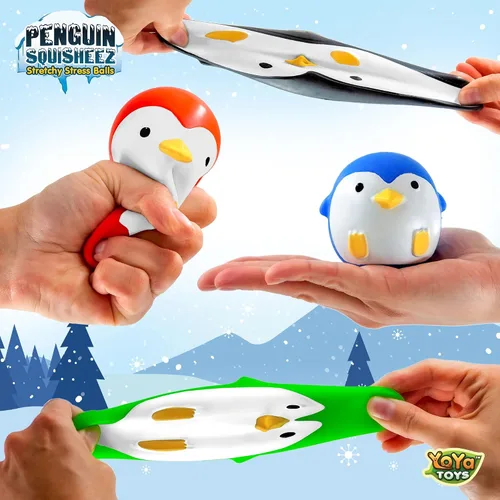 Vista 2 de YoYa Toys Penguin Squisheez - Pelotas blandas para aliviar el estrés (juego de 4) Juguetes elásticos en forma de animales para niños, niñas