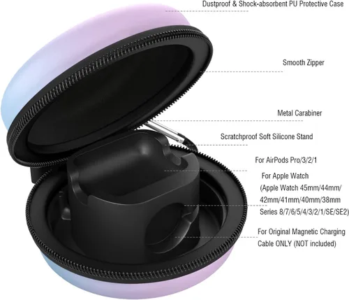 Vista 4 de MoKo Caja de almacenamiento compatible con Apple Watch Series 11/10/9/8/7/6/5/4/3/2/1/SE3/SE2/SE, funda protectora portátil de viaje para AirPods