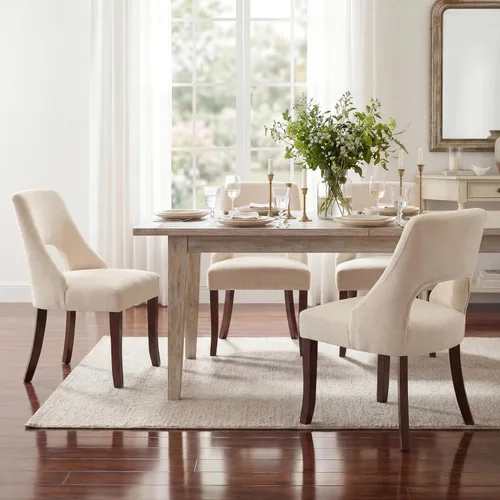 Vista 2 de UVV Juego de 2 sillas de comedor de madera, sillas de comedor modernas de mediados de siglo tapizadas en tela para cocina y comedor, silla de cena
