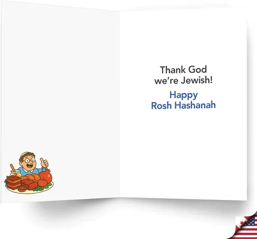 Vista 2 de NobleWorks Divertida tarjeta de felicitación Rosh Hashanah con sobre de 5 x 7 pulgadas (1 tarjeta), tarjetas navideñas judías, ingesta calórica