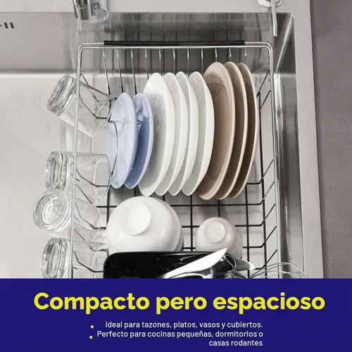 Vista 6 de Escurridor de platos extensible sobre el fregadero a 24.5 pulgadas, estación de secado extensible rectangular de cocina que ahorra espacio